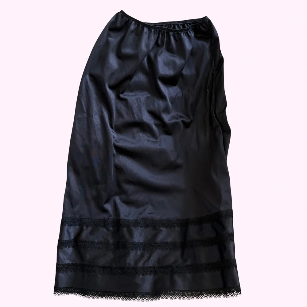 Vintage Sears Black Lace Hem Layered Slip Sz Small Made in the USA